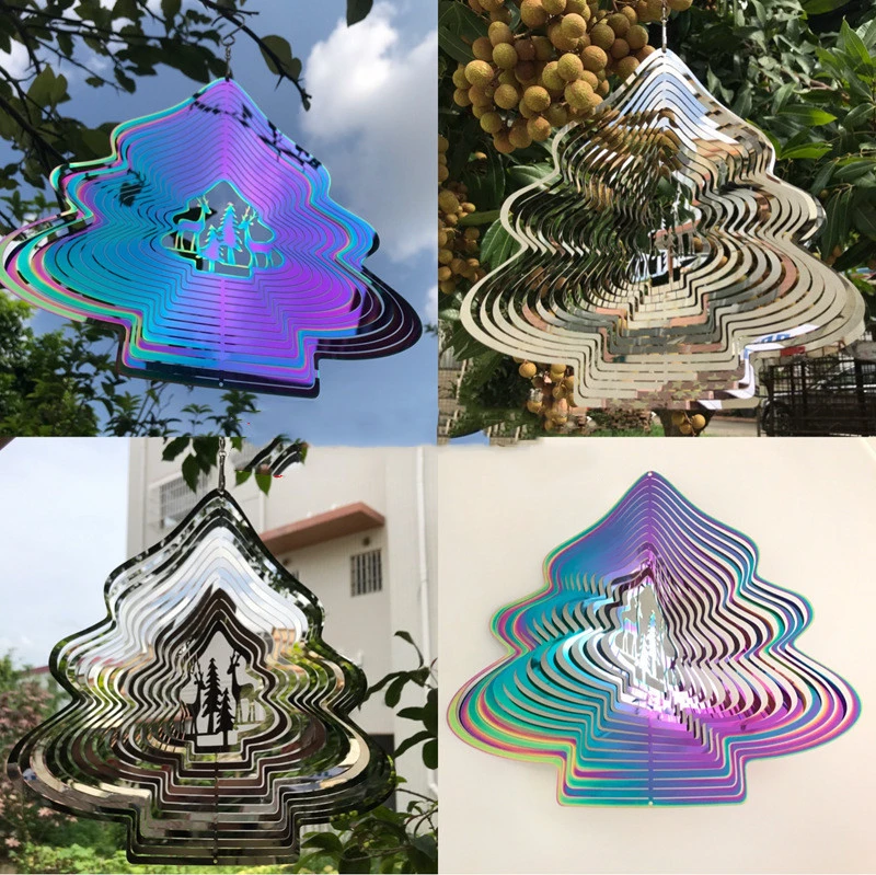 Stainless Steel Mirror Christmas Tree Wind Rotating Wind Chimes