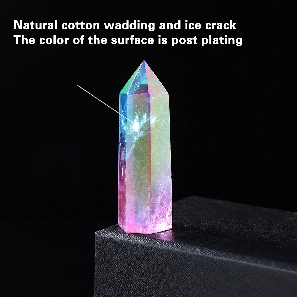 Natural White Crystal Rough Electroplating Color Hexagonal Prism Decoration
