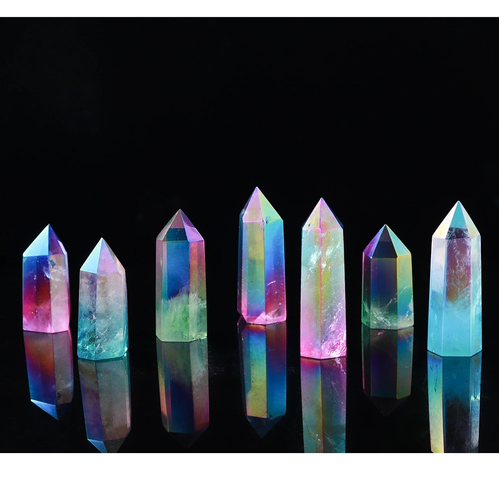 Natural White Crystal Rough Electroplating Color Hexagonal Prism Decoration