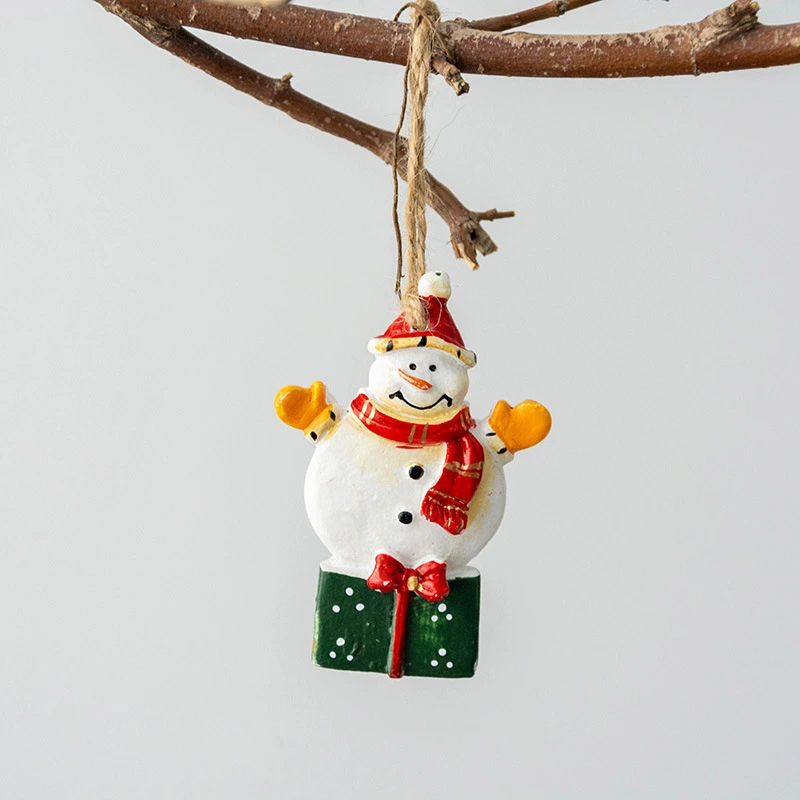 Retro Old Man Snowman Christmas Resin Pendant Keychain