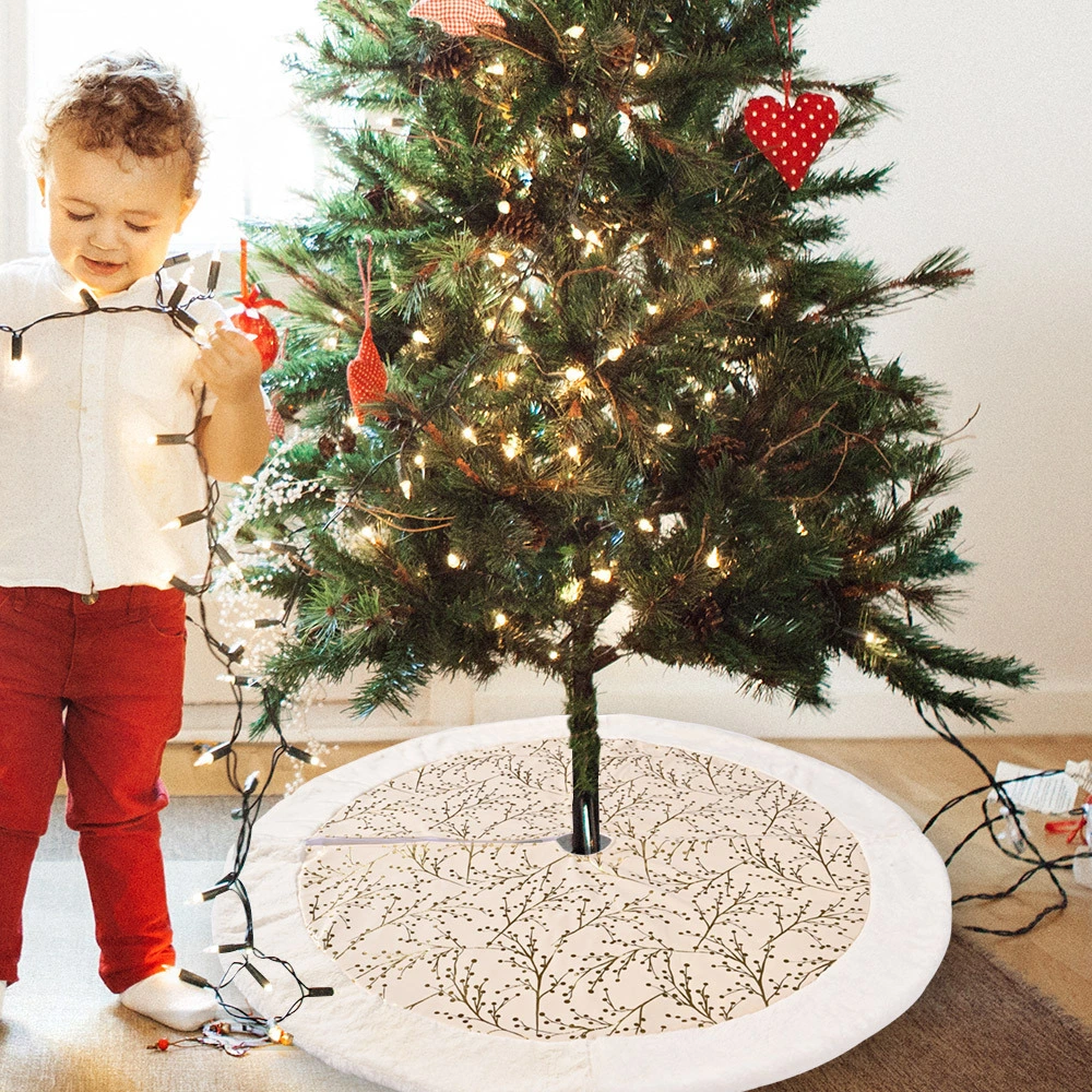 Flower Branch Pattern Bronzing Plush Christmas Tree Skirt