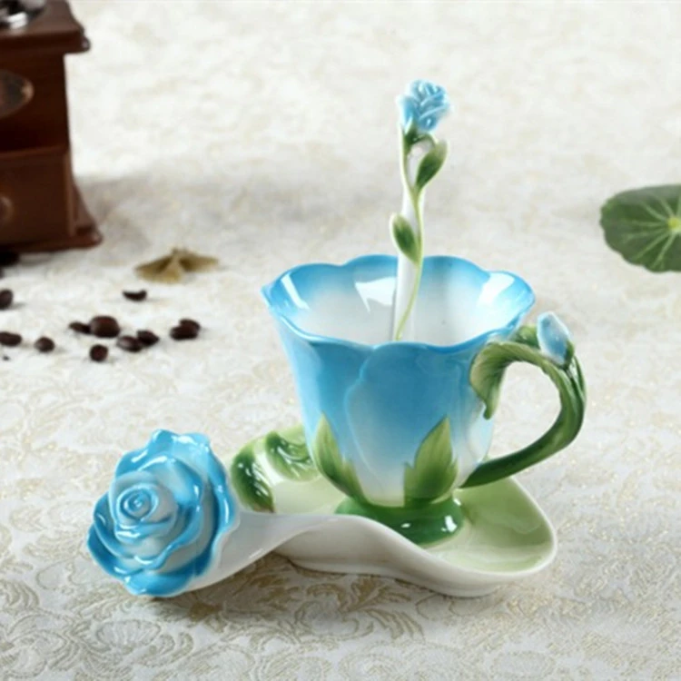 Enamel Rose Creative Ceramic Cup And Saucer Set