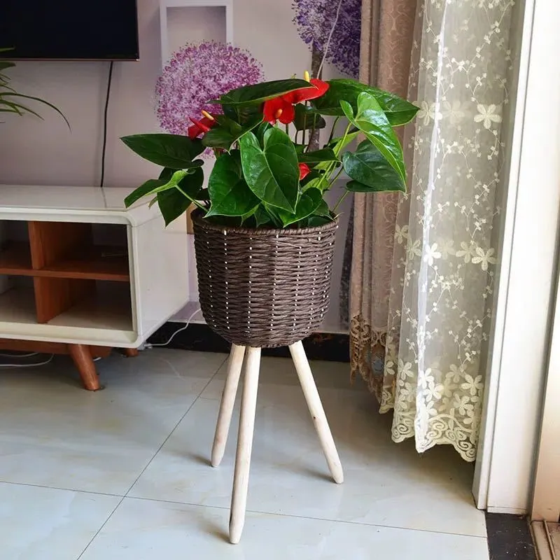 Rattan Woven Wood Simple Woven Flower Floor Basket Set Living Room