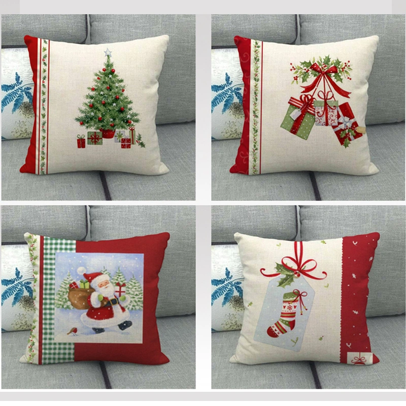 Christmas Printed Throw Pillow Car Sofa Cushion Cover Linen