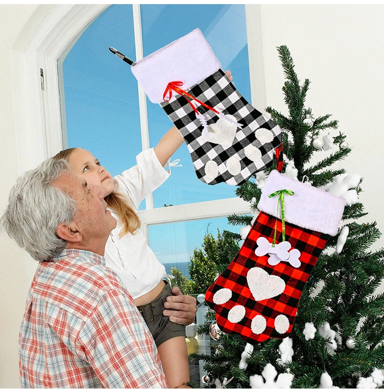 Christmas Decoration Red And Black Plaid Dog Paw Socks