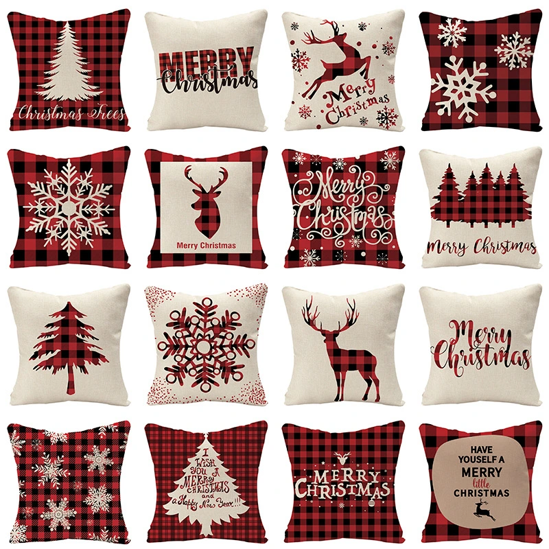 Christmas Printed Throw Pillow Car Sofa Cushion Cover Linen