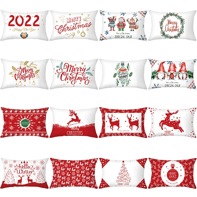 Christmas Printed Throw Pillow Car Sofa Cushion Cover Linen