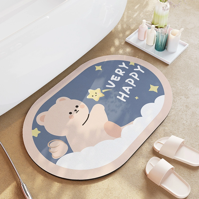 Cartoon Bathroom Diatom Mud Absorbent Cushion Toilet Door Mat Toilet Door Quick-drying Floor Mat