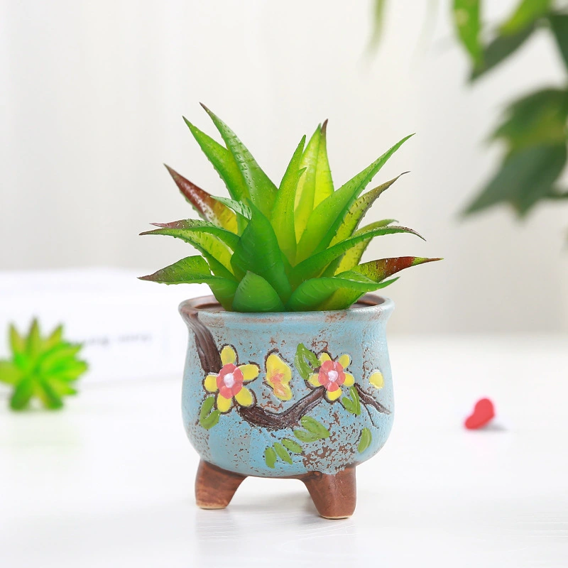 Hand Carved Ceramic Succulent Flower Pot