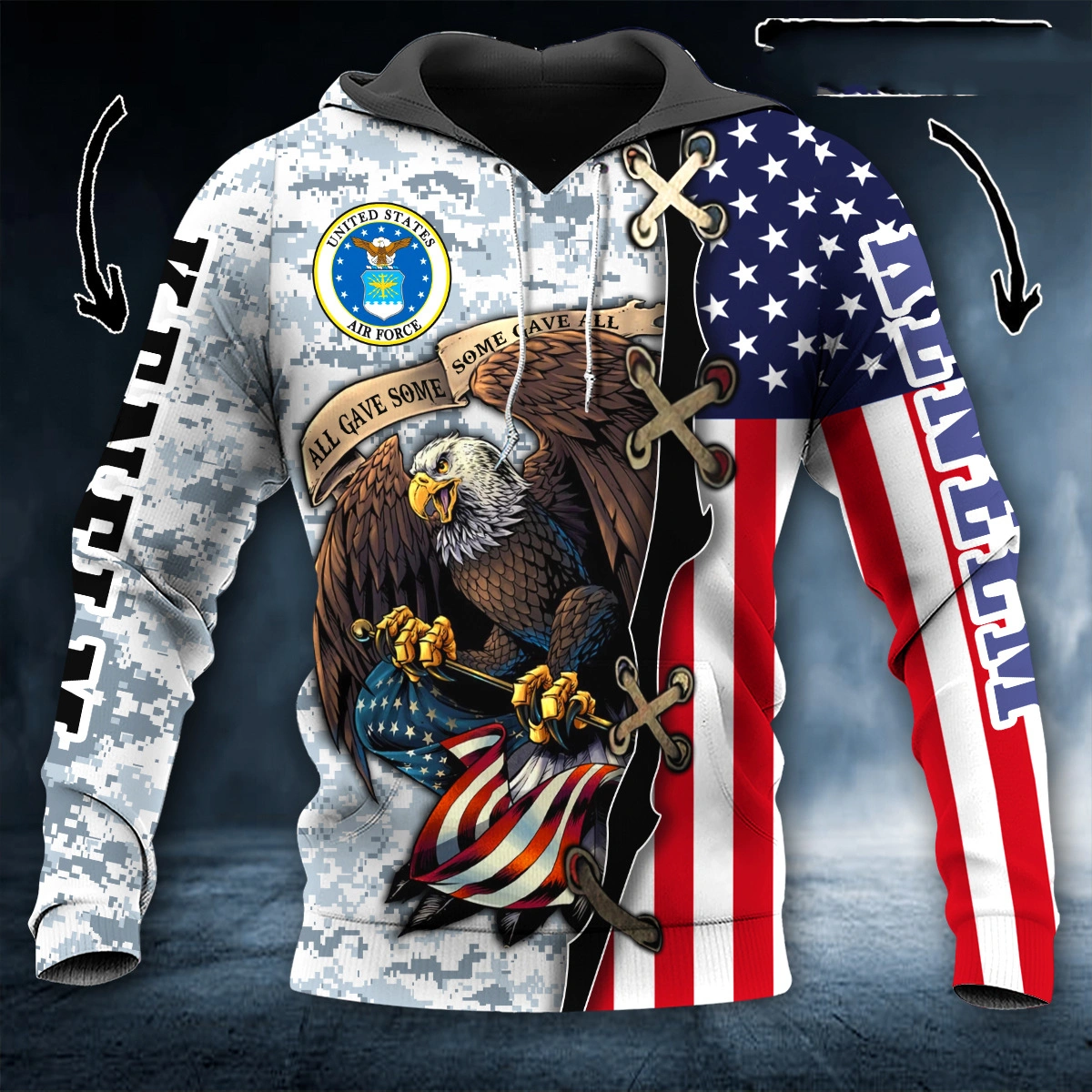 Eagle Print Hooded Pocket Pullover Sweatshirt