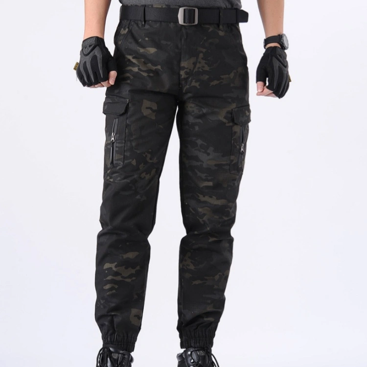 Camouflage Lattice Fanshui Plaid Tactical Pants Drawstring Feet