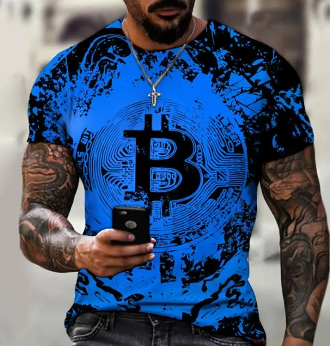 New Personality Pattern Bitcoin 3D Digital Printing Short-Sleeved T-Shirt