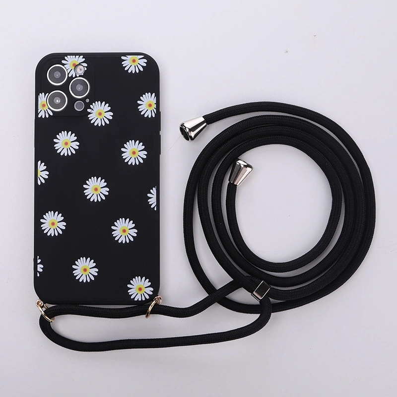 Liquid Silicone Lanyard Floral Phone Case