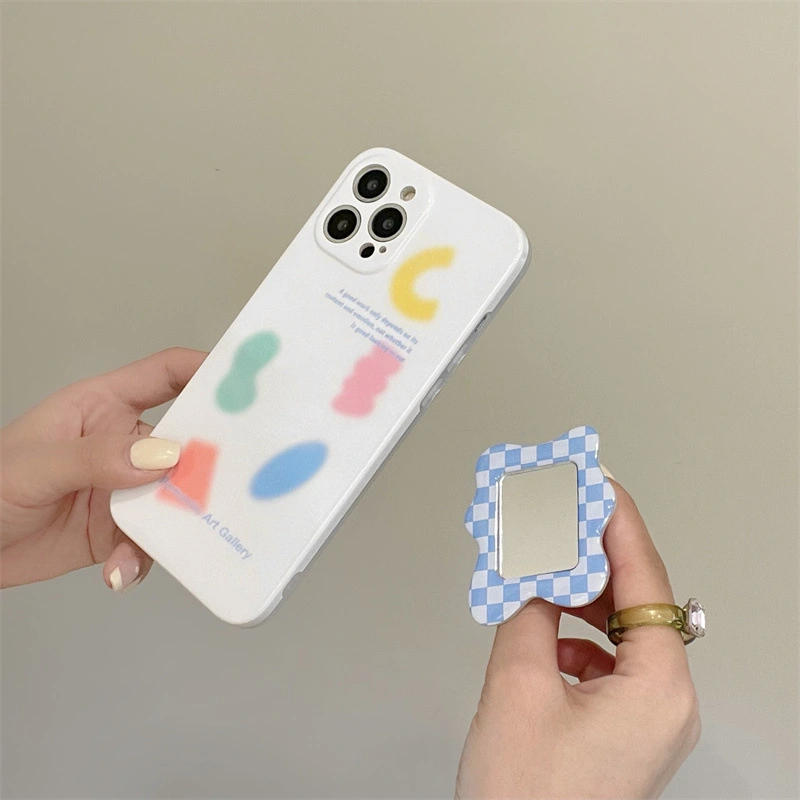 Ins Style Graffiti Geometric Plaid Mirror Stand Phone Case