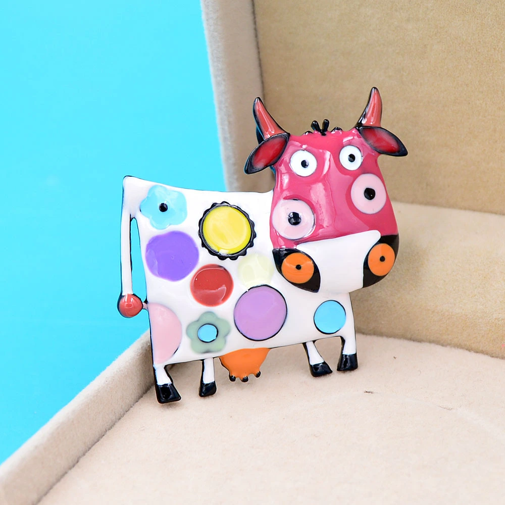 Animal Zodiac Cartoon Cow Brooch Alloy Painting Oil Clothing Accessories Pin