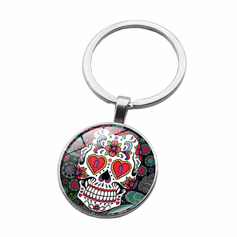 Sugar Skull Pendant Jewelry Time Gem Metal Keychain