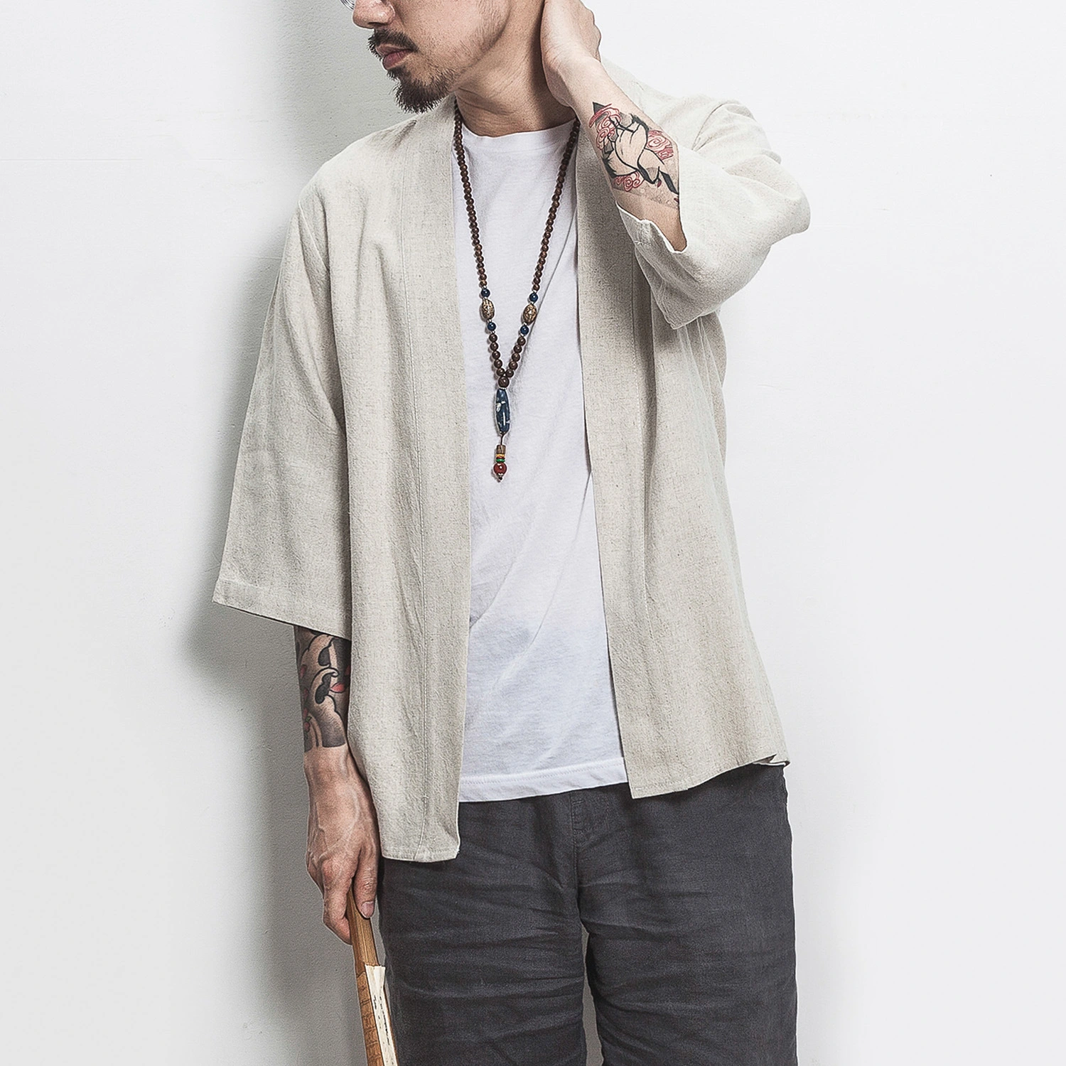 Casual Hanfu Pure Color Young Men's Cardigan Hemp Color
