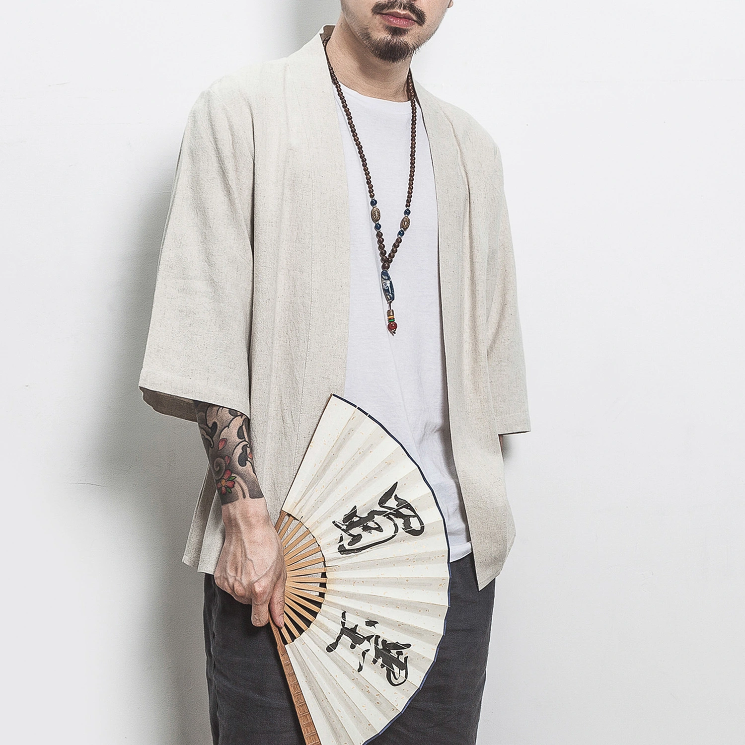 Casual Hanfu Pure Color Young Men's Cardigan Hemp Color