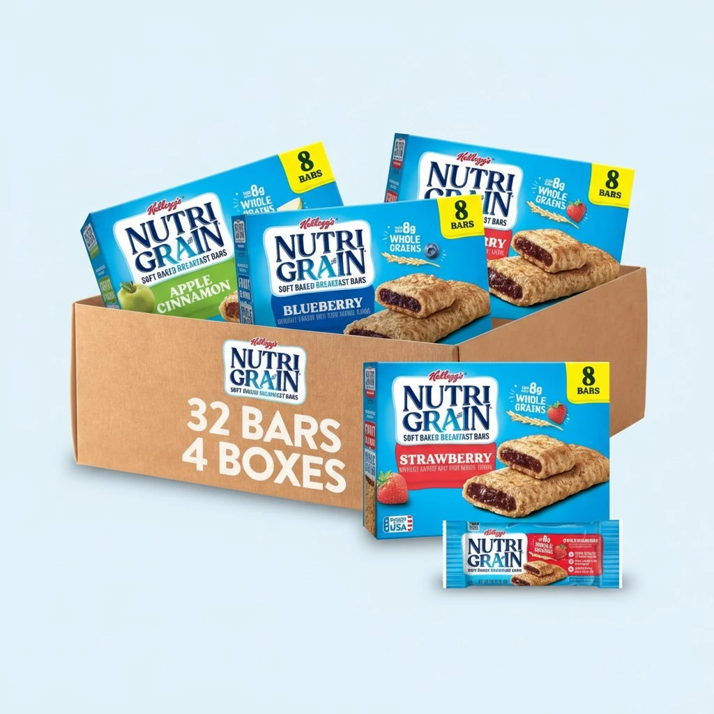Nutri-Grain Soft Baked Breakfast Bars, Kids Snacks, Whole Grain, Variety Pack (4 Boxes, 32 Count)