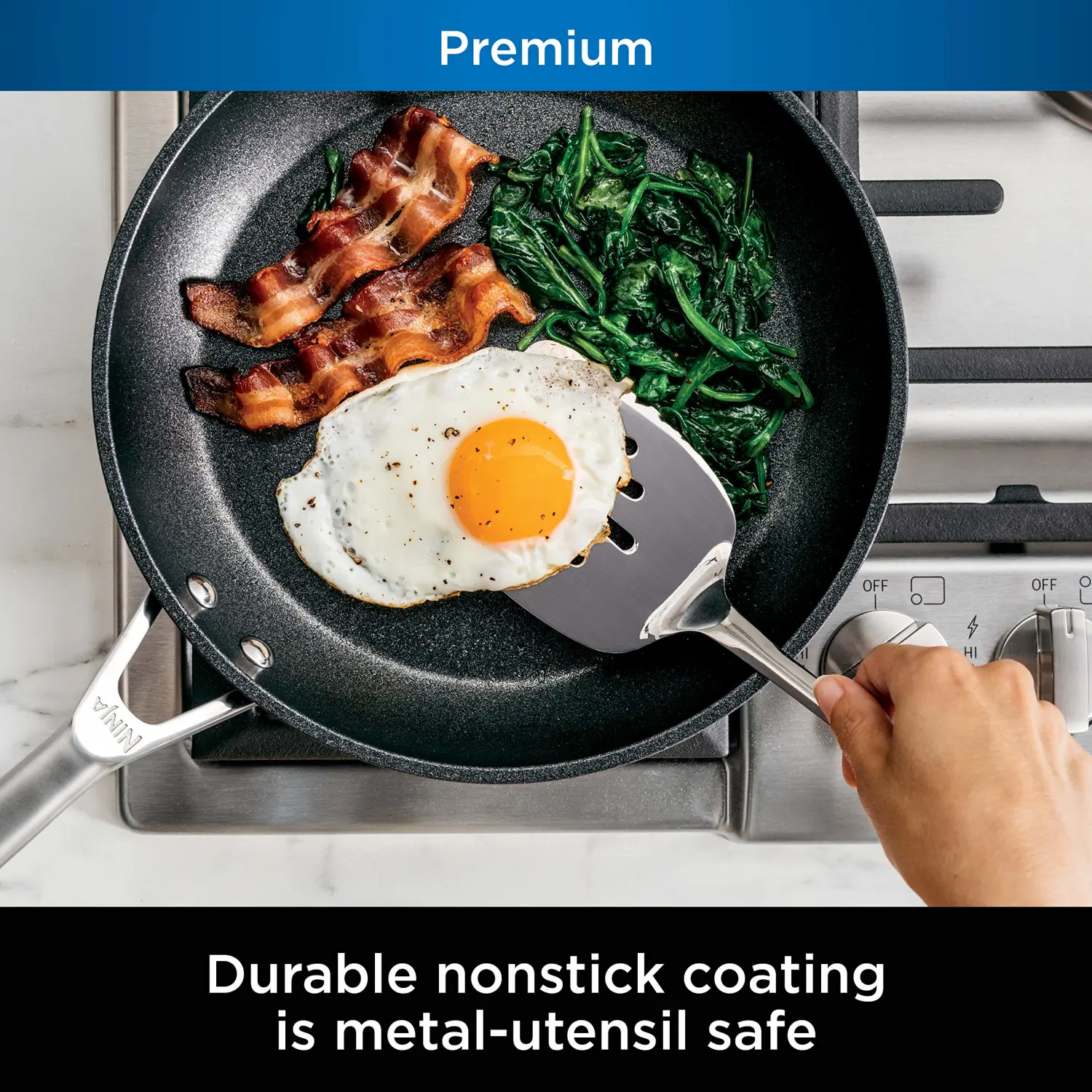 Ninja C33000 Foodi NeverStick Premium 3-Piece Cookware Set, 12-Inch Fry Pan, 5-Quart Sauté Pan with Glass Lid, Hard-Anodized, Nonstick, Durable & Oven Safe to 500°F, Slate Grey