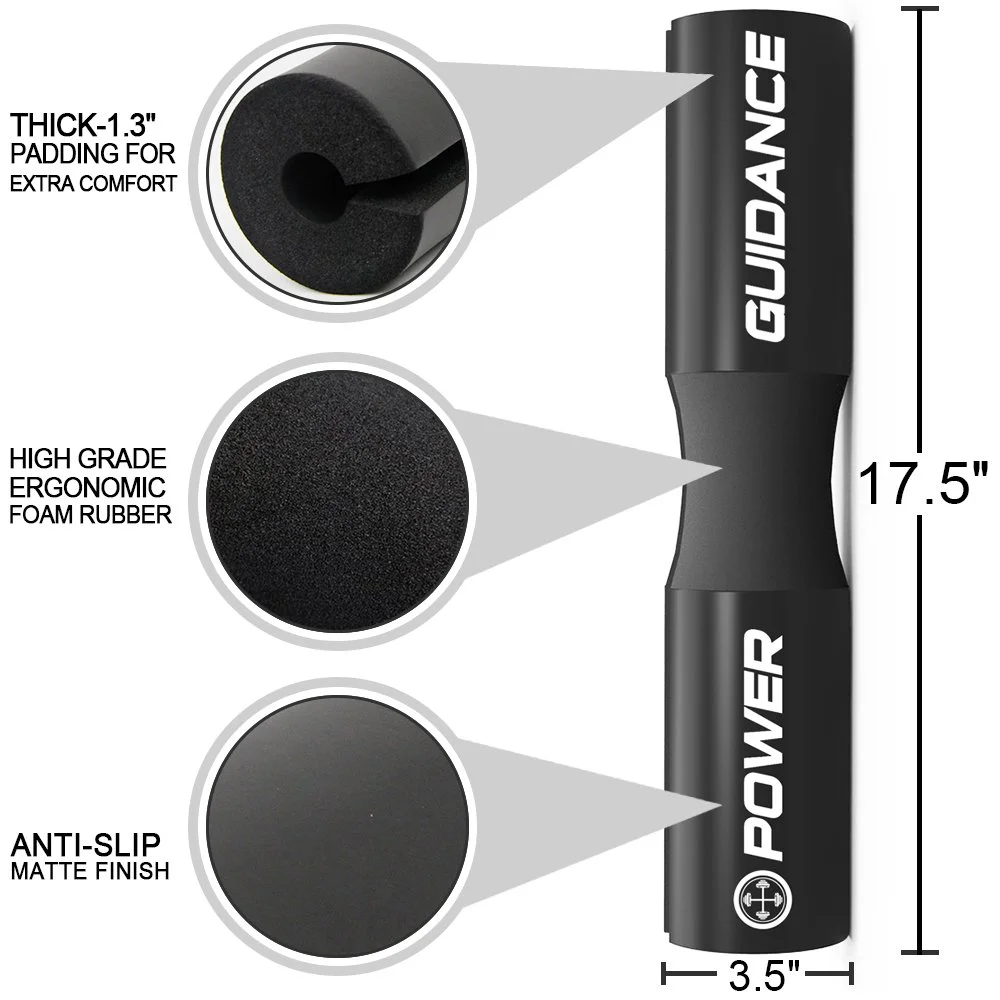 POWER GUIDANCE Barbell Squat Pad - Neck & Shoulder Protective Pad - Great for Squats, Lunges, Hip Thrusts, Weight Lifting & More - Fit Standard and Olympic Bars Perfectly-Black