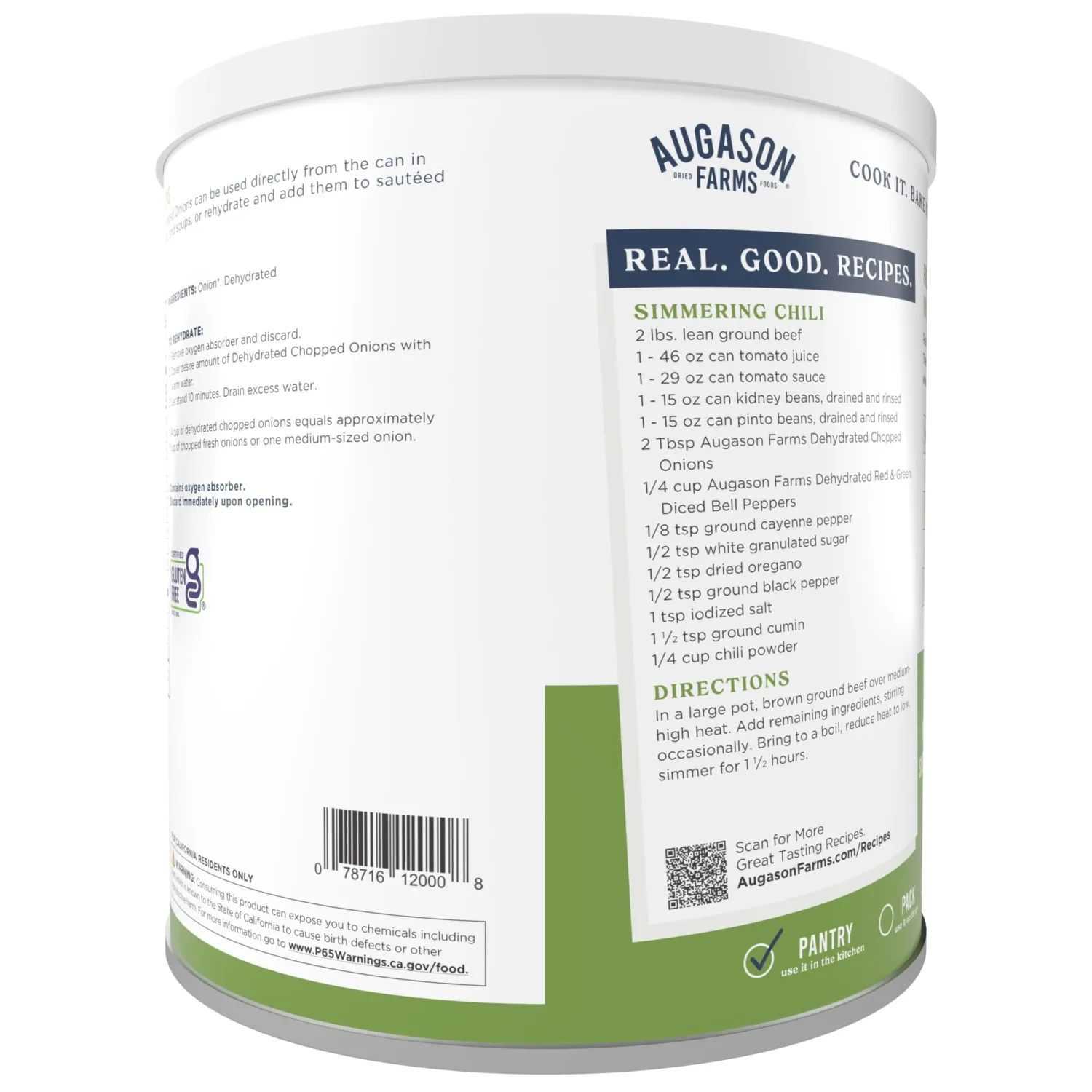 Augason Farms Dehydrated Chopped Onions Can, Emergency Food Supply, Everyday Meals, 130 Servings