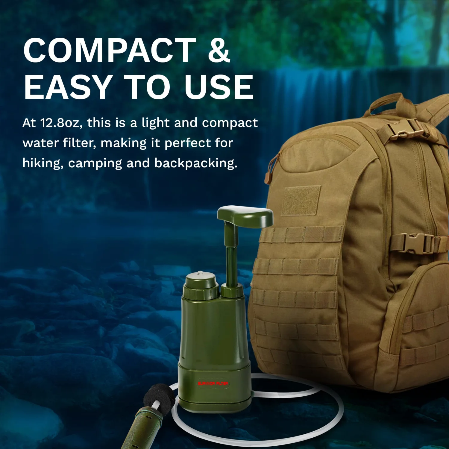 Survivor Filter Pro Water Purification System for Survival - Lightweight Portable Water Filter for Backpacking, Camping - Water Purifier Survival