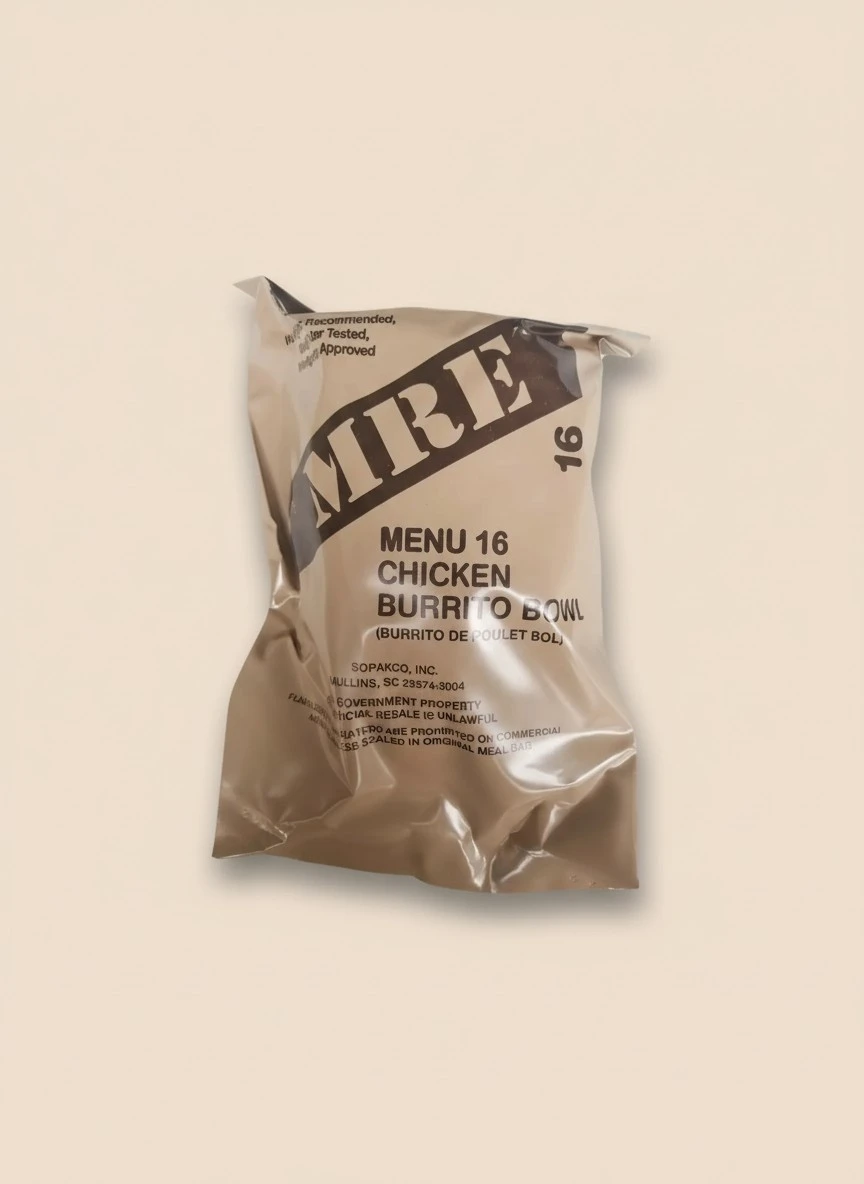 LoJo Surplus 2022 Genuine Military MRE Meals Ready to Eat with Inspection Date 2022 or Newer (Chicken Burrito Bowl)