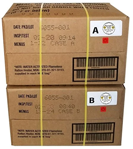 Western Frontier MRE 2020 Inspection Date Case, 24 Meals with 2020 Inspection Date, 2017 Pack Date. Military Surplus Meal Ready to Eat. (A and B Bundle)