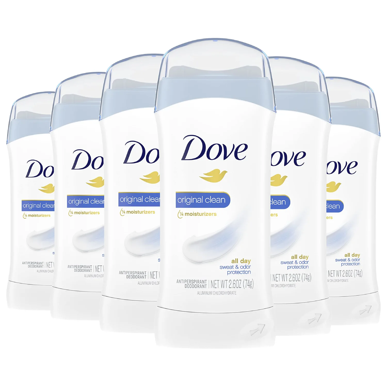 Dove Invisible Solid Antiperspirant Deodorant Stick for Women, Original Clean, For All Day Underarm Sweat and Odor Protection 2.6 oz, Pack of 6