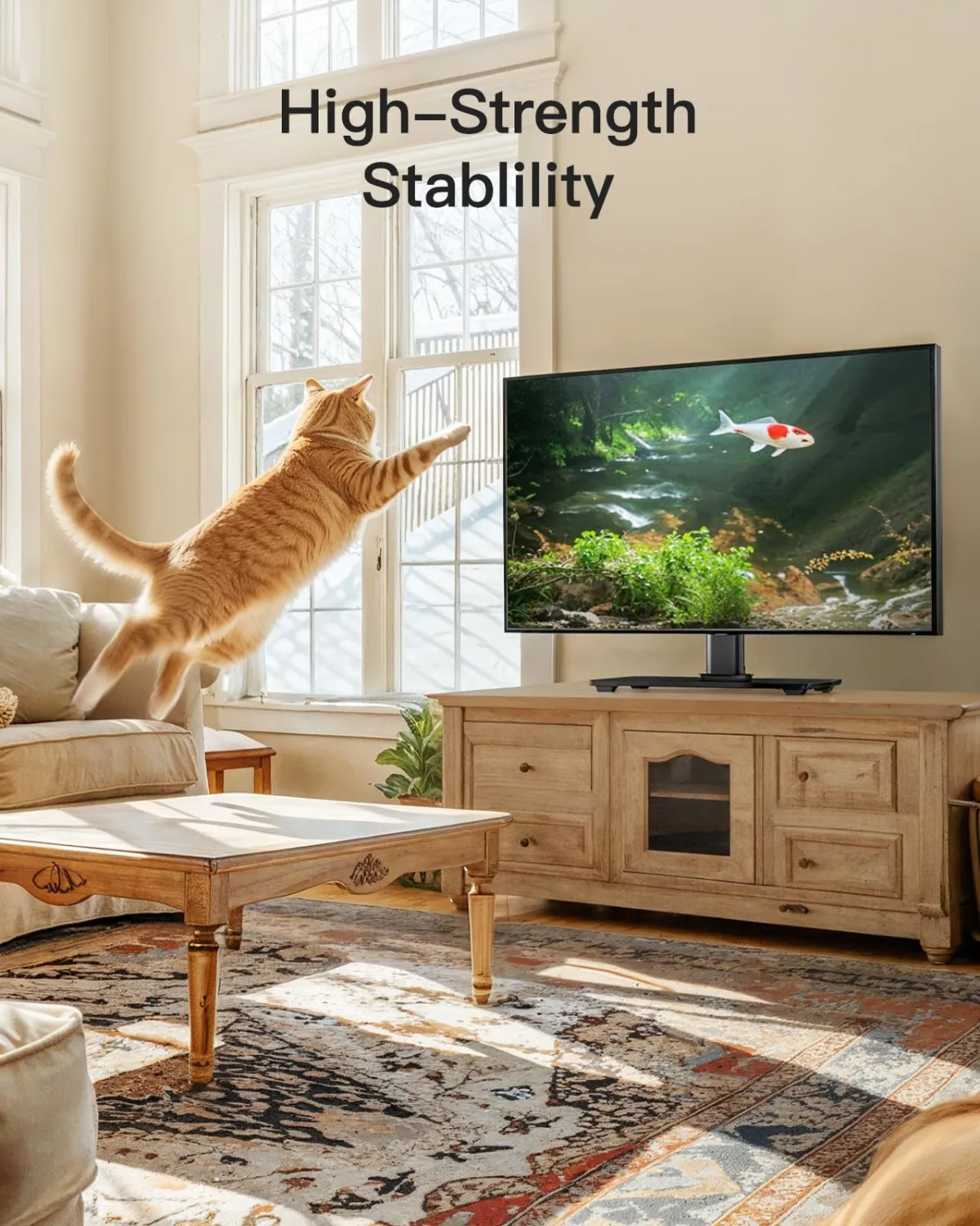 PERLESMITH Universal TV Stand, Table Top TV Stand for 32-60 inch TVs & Monitors, Height Adjustable TV Mount Stand Holds up to 88 lbs with Tempered Glass Base & Wire Management, VESA 400x400mm PSTVS04