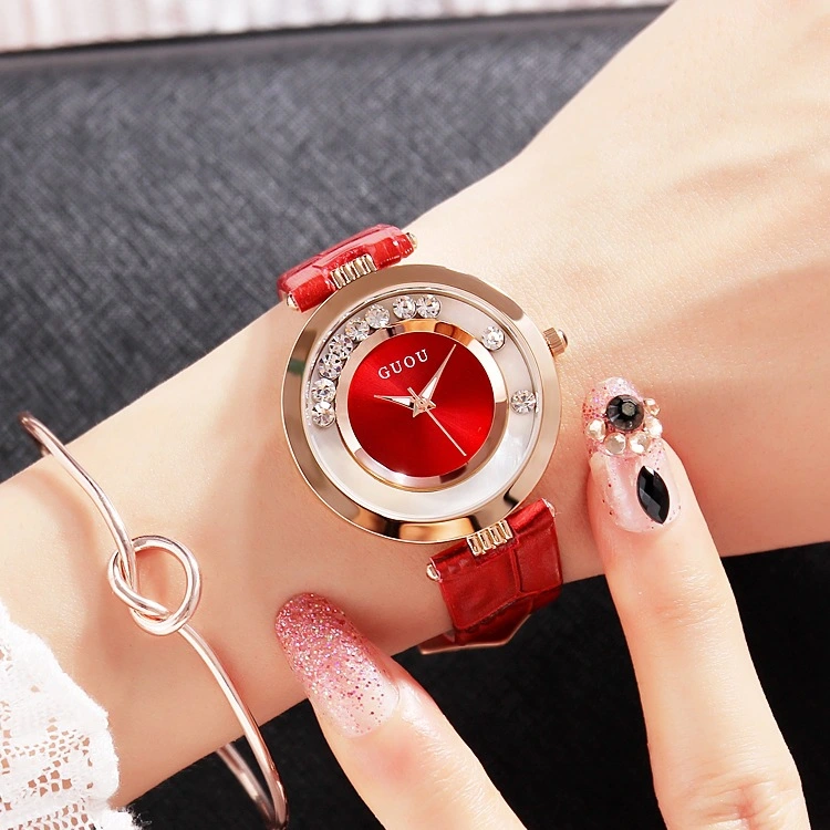 GUOU Will Turn The New Quicksand Rhinestone Belt Waterproof Ladies Watch Ladies Fashion Watch Wholesale