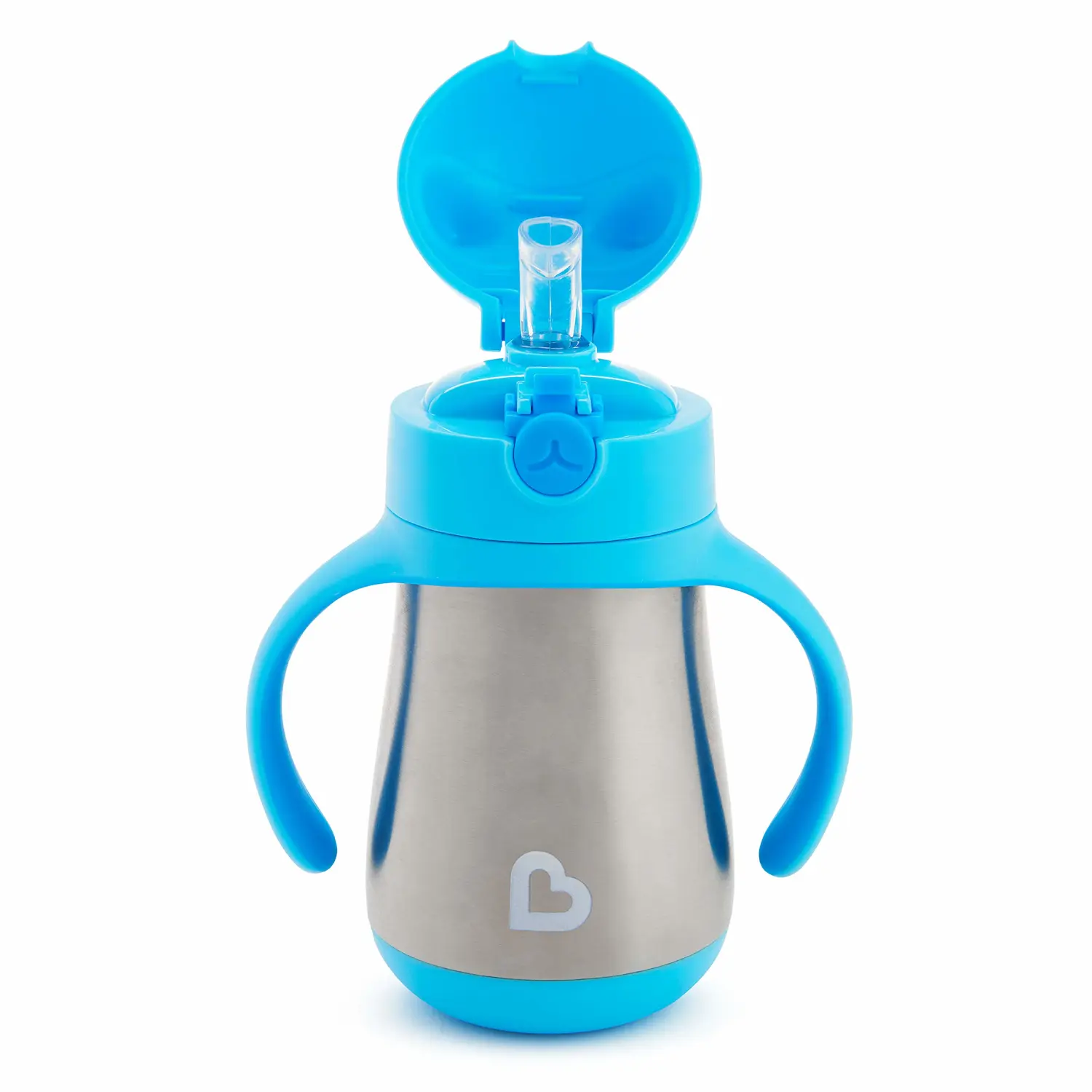 Munchkin Cool Cat Sippy Cup for Toddlers, Stainless Steel Straw Cup, 8 Ounce, Blue