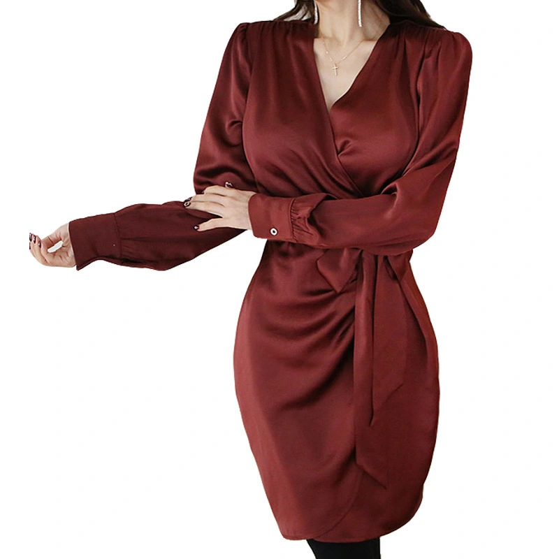V-neck slim waistband hip dress