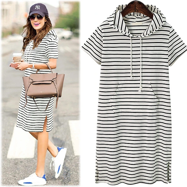 Women's striped hooded sweater dress