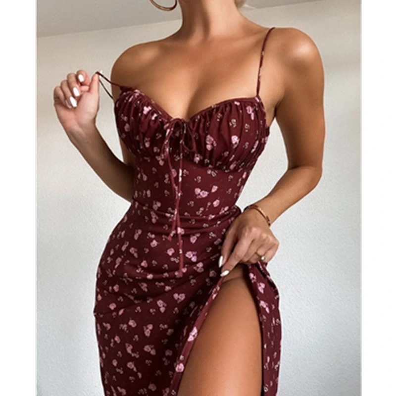 Floral  back slim sling bag hip dress