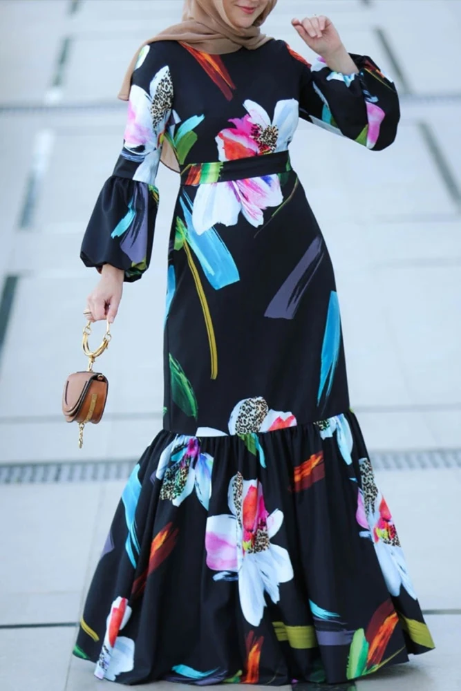 Middle East, Malay, Indonesia, Southeast Asia Printed Long Dress