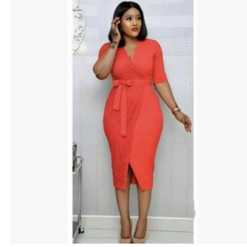 African Ladies Fashion v-Neck Dress