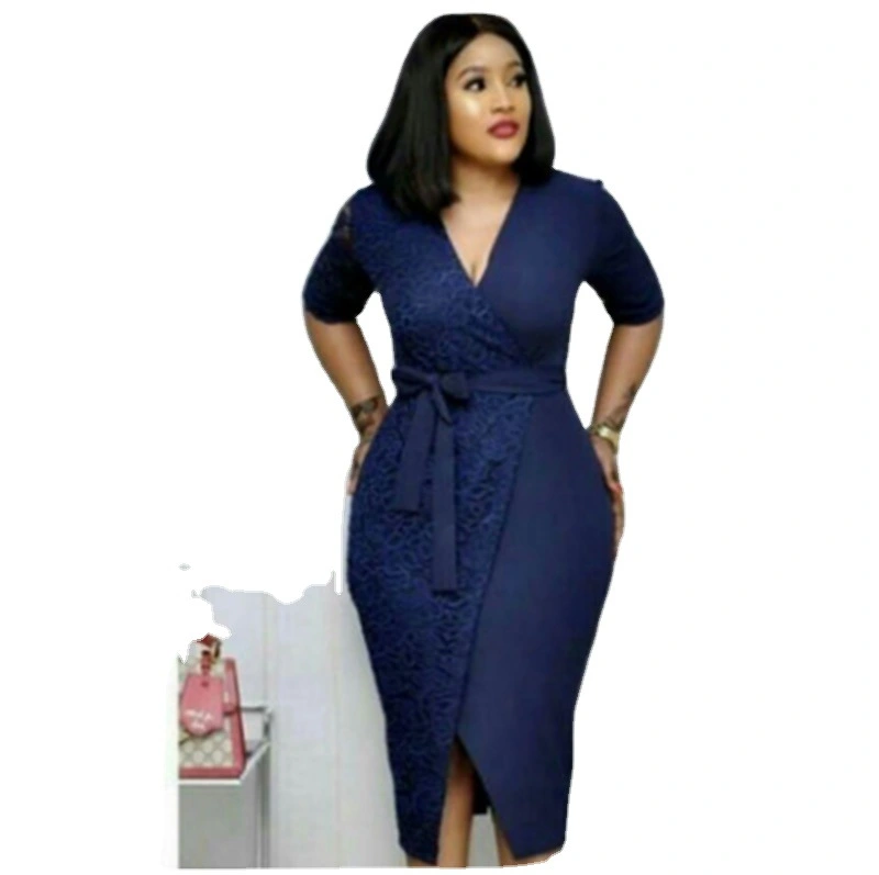 African Ladies Fashion v-Neck Dress