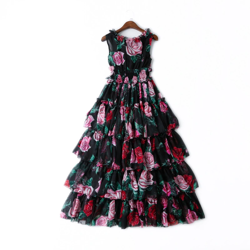 V-NeckLace Elastic Waist Beach Pleated Large Skirt