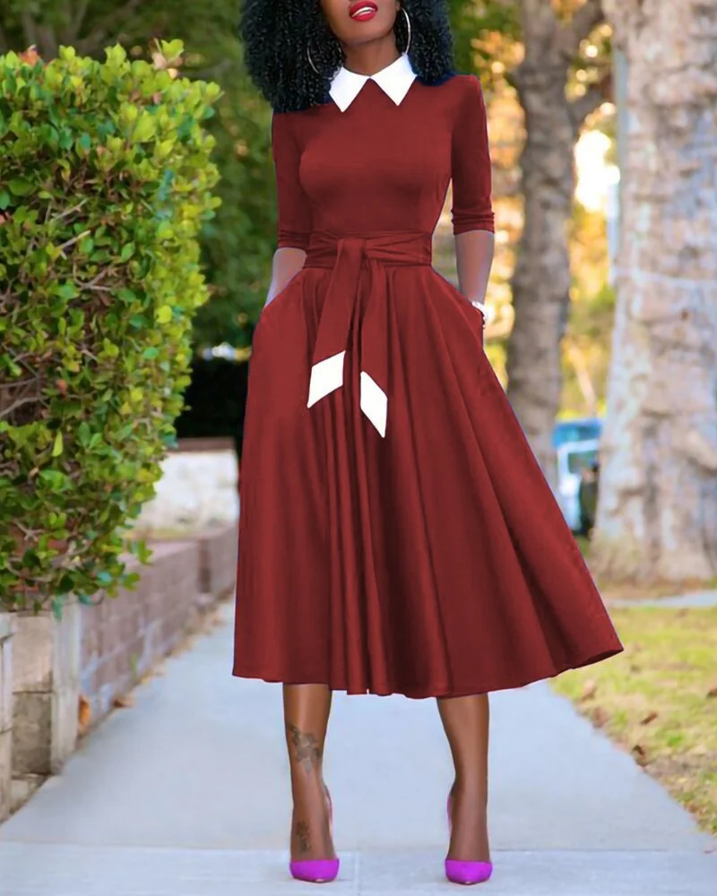 Women's Mid-Length High-Waist Pullover Dress