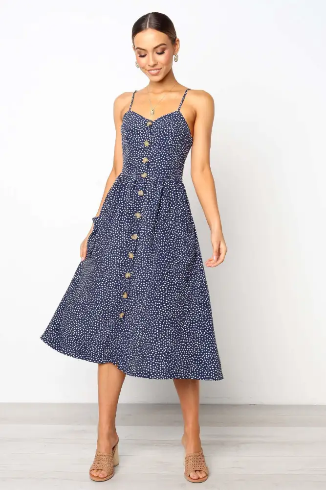 European And American Single-breasted Sling Dress