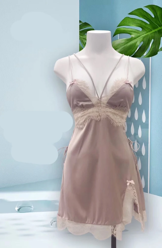 Sling Nightdress Deep V Beautiful Back Halter Pajamas