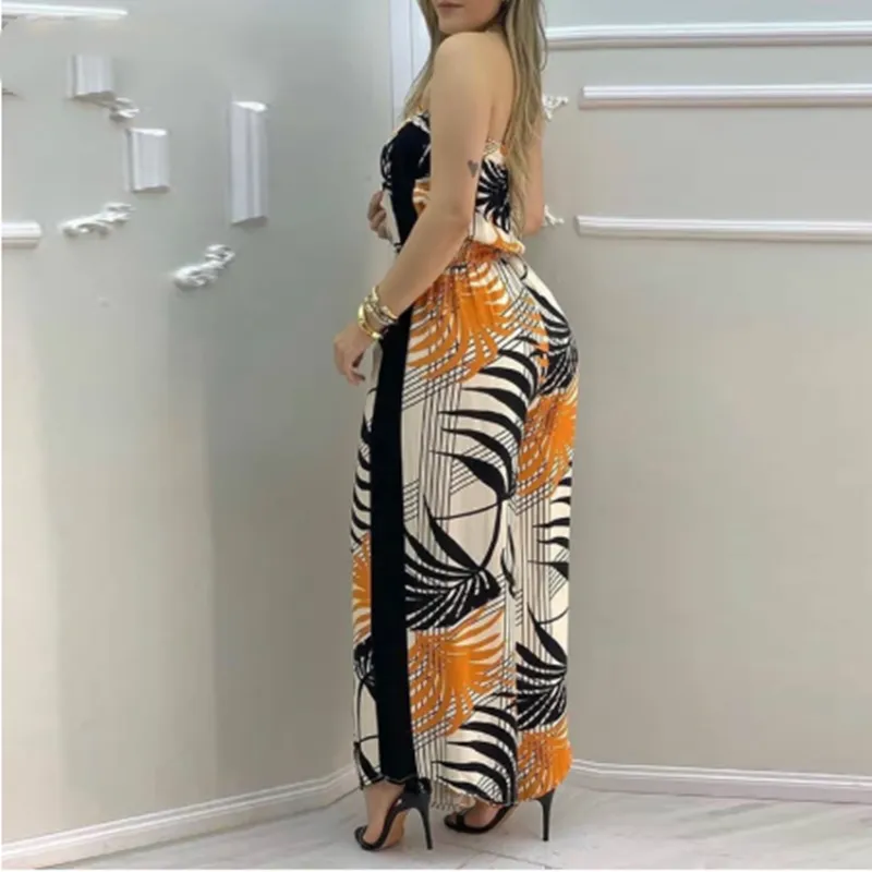European and American Color Print Jumpsuit