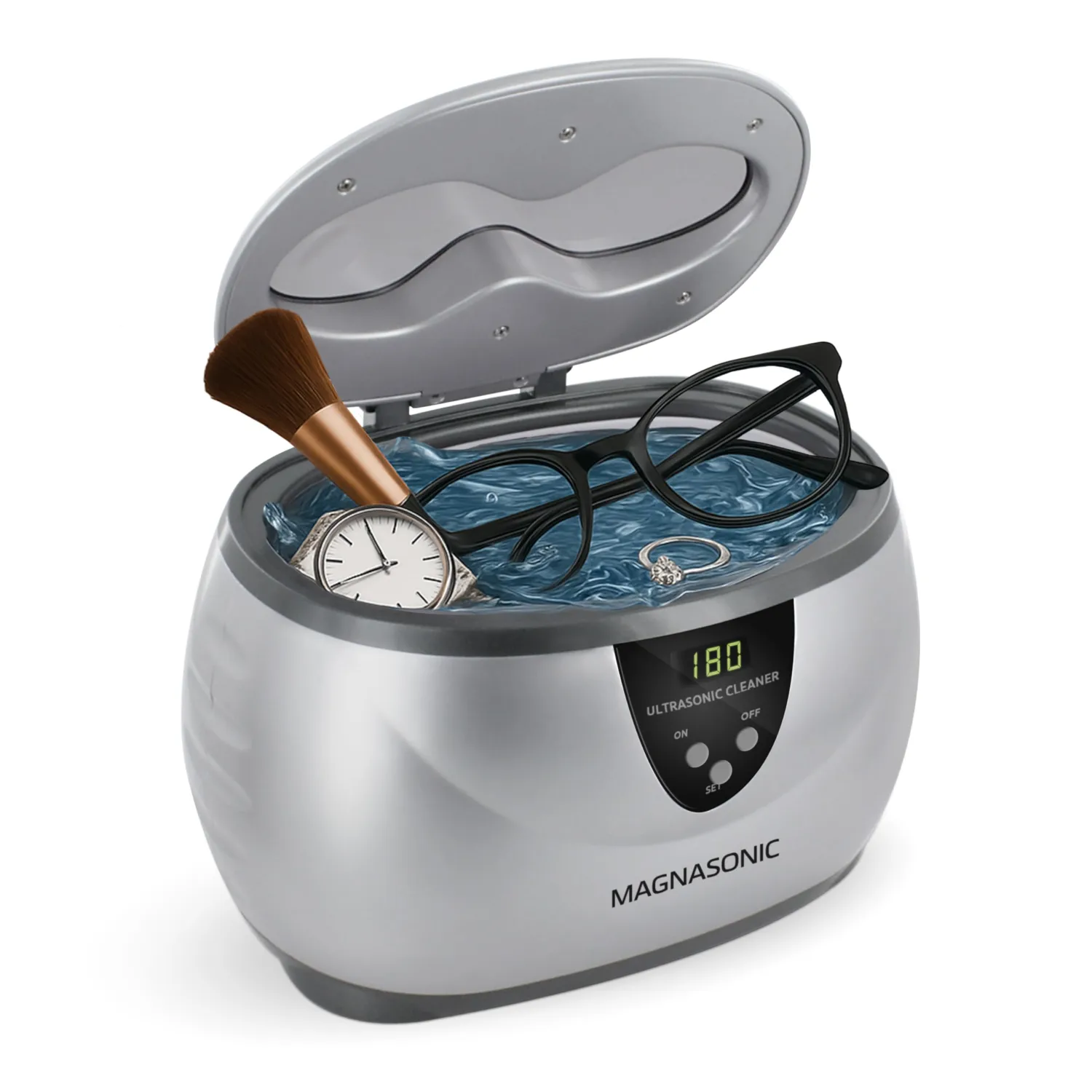Magnasonic Ultrasonic Cleaner - 20oz Stainless Steel Tank, Digital Timer, 5 Cleaning Modes, Ultrasonic Jewelry Cleaner for All Jewelry, Eyeglasses, Watches, Dentures, Retainers & More