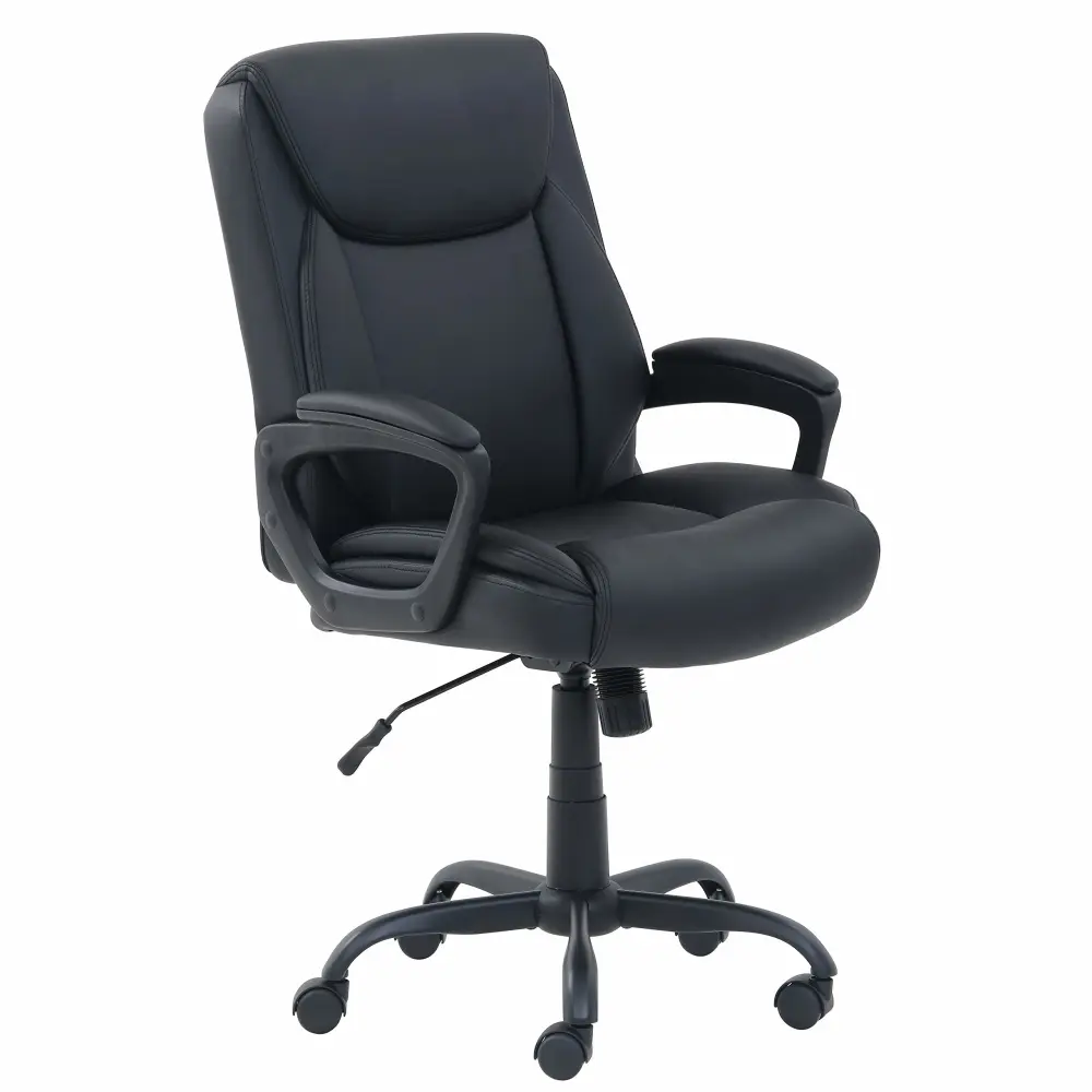 Zinc Basics Classic Puresoft PU Padded Mid-Back Office Computer Desk Chair with Armrest, 26"D x 23.75"W x 42"H, Black