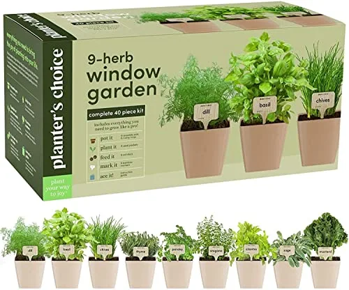 9 Herb Indoor Window Garden Kit - House Plants Seeds - Best Unique Gift Ideas for Women, Mom, Friend, Her, Birthday, Housewarming, Mother - New Home Kitchen Gifts - Live Plant Starter (Plastic)