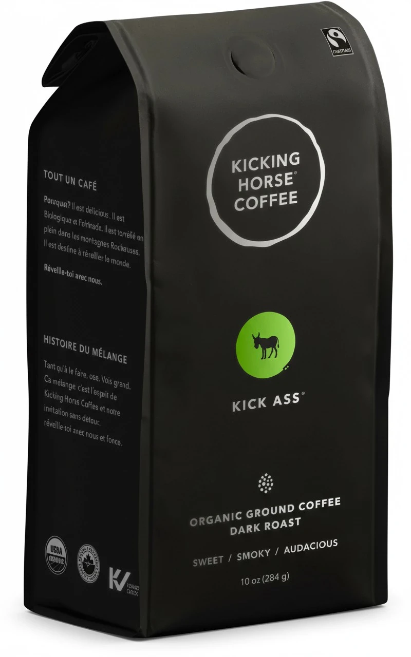 Kicking Horse Coffee, Kick Ass, Dark Roast, Ground, 10 Oz - Certified Organic, Fairtrade, Kosher Coffee