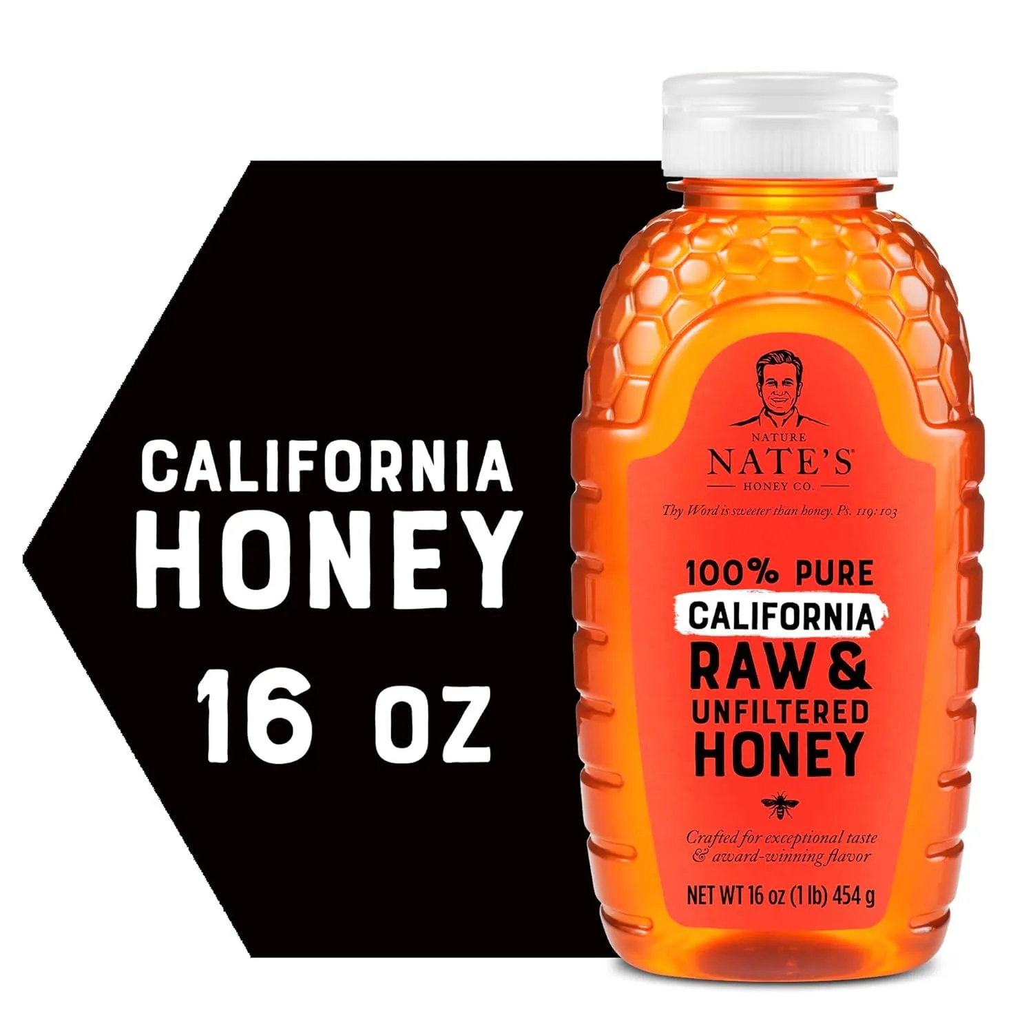 Nate's California 100% Pure, Raw & Unfiltered Honey - 16 oz. Squeeze Bottle - All-natural Sweetener