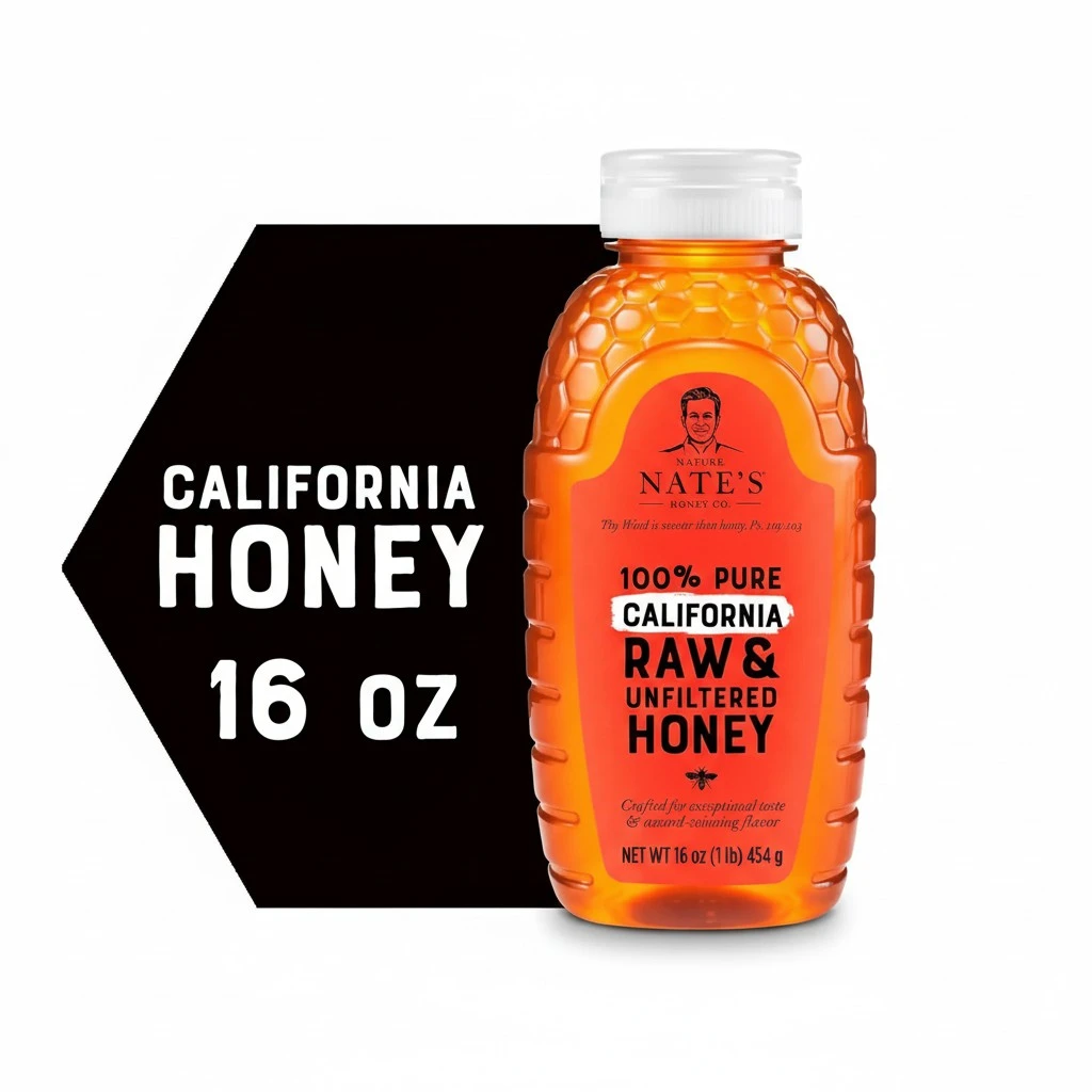 Nate's California 100% Pure, Raw & Unfiltered Honey - 16 oz. Squeeze Bottle - All-natural Sweetener